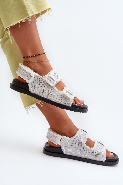 Džinsa auduma Dekorētas Sieviešu basenes baltas krāsas Irmale