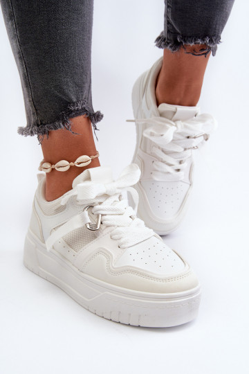 Sneakers modeļa apavi ar platformu no eko ādas baltas krāsas Moun