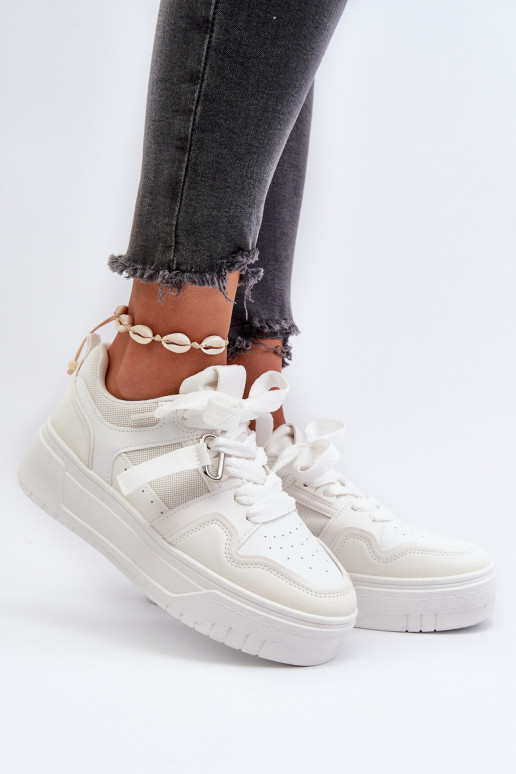 Sneakers modeļa apavi ar platformu no eko ādas baltas krāsas Moun