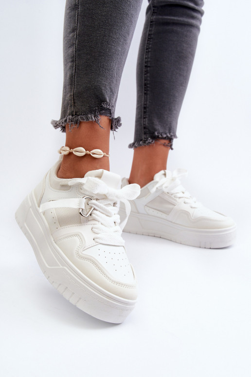 Sneakers modeļa apavi ar platformu no eko ādas baltas krāsas Moun