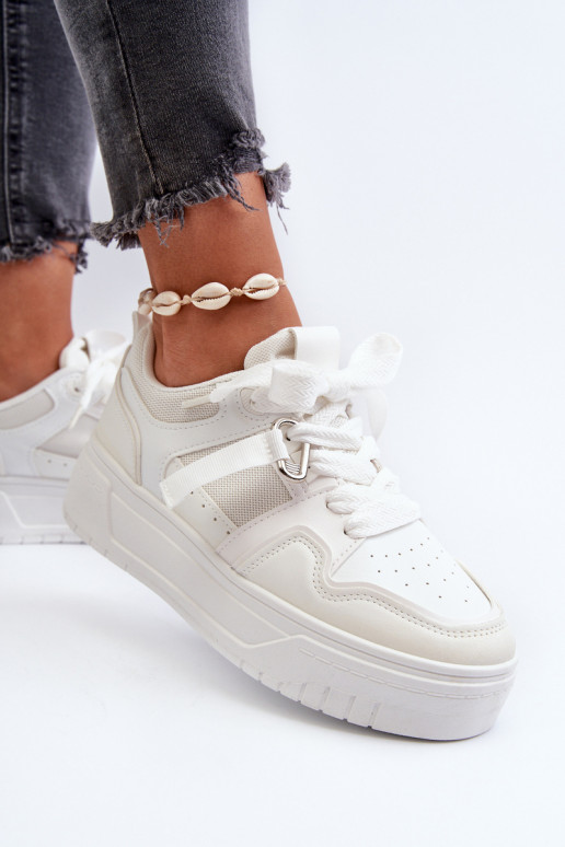 Sneakers modeļa apavi ar platformu no eko ādas baltas krāsas Moun
