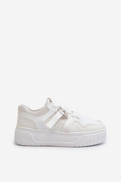 Sneakers modeļa apavi ar platformu no eko ādas baltas krāsas Moun