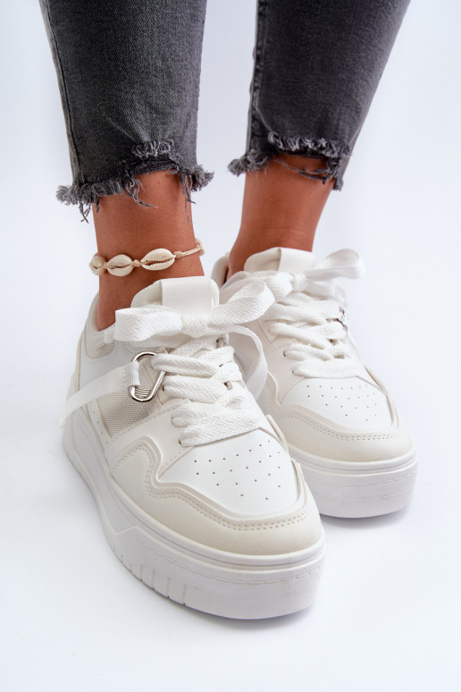 Sneakers modeļa apavi ar platformu no eko ādas baltas krāsas Moun