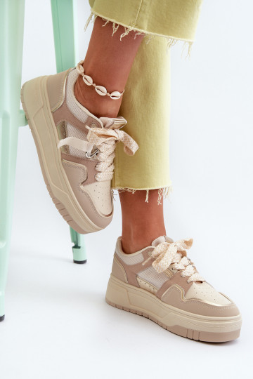 Sneakers modeļa apavi ar platformu no eko ādas smilšu krāsas Moun 2