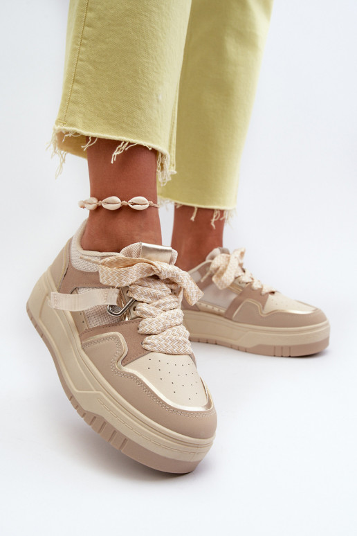 Sneakers modeļa apavi ar platformu no eko ādas smilšu krāsas Moun