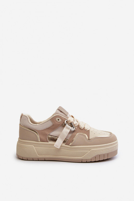 Sneakers modeļa apavi ar platformu no eko ādas smilšu krāsas Moun