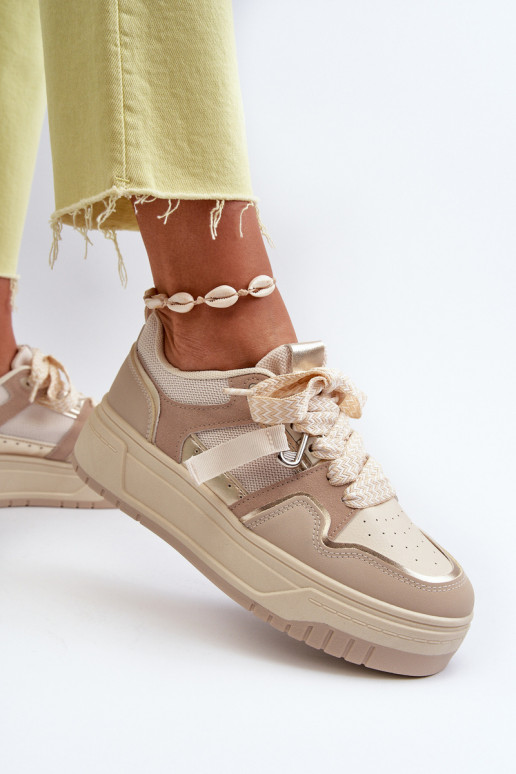 Sneakers modeļa apavi ar platformu no eko ādas smilšu krāsas Moun