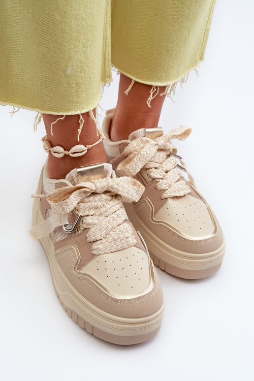 Sneakers modeļa apavi ar platformu no eko ādas smilšu krāsas Moun