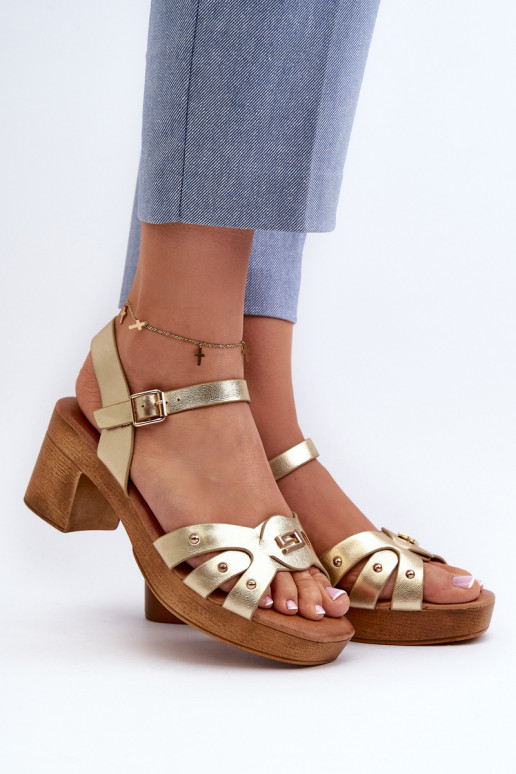 Sieviešu basenes ar papēdi no eko ādas Zelta krāsas Assames