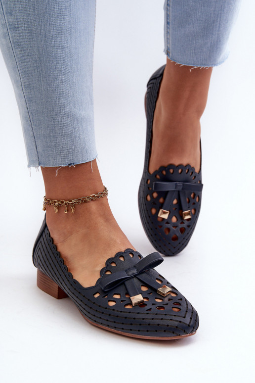 Ažūra balerīnas  ar bantītēm tumši zilas krāsas Nestavia