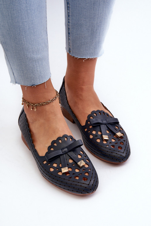 Ažūra balerīnas  ar bantītēm tumši zilas krāsas Nestavia