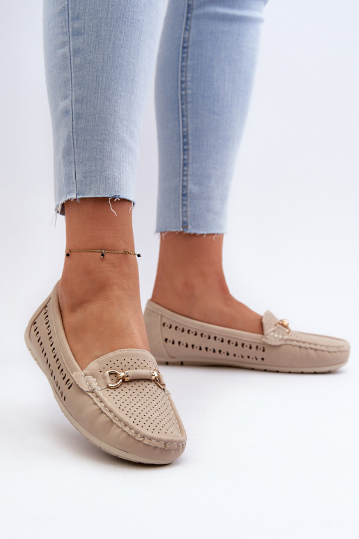 sieviešu mokasīni  ar ornamentiem smilšu krāsas Kaydance