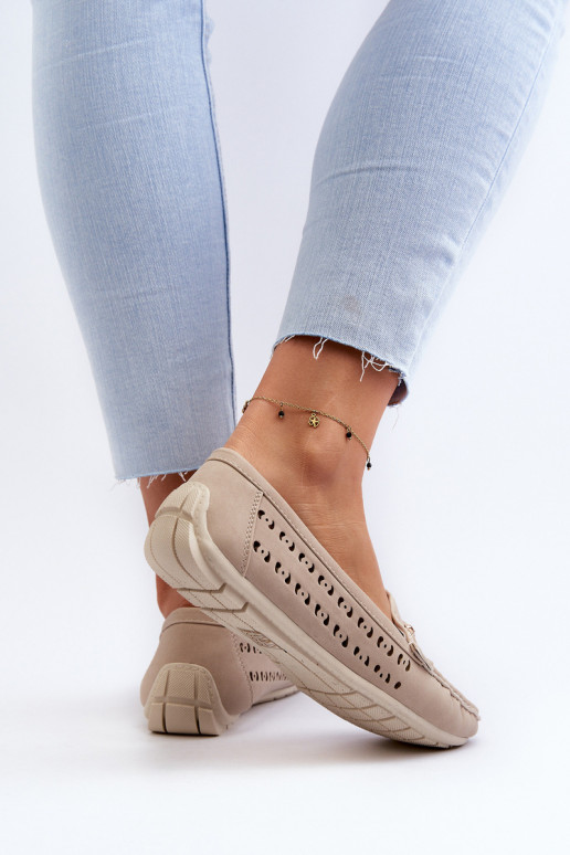 sieviešu mokasīni  ar ornamentiem smilšu krāsas Kaydance