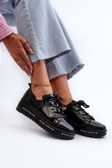 Šņorējami apavi  ar platformu Dabīgas ādas S.Barski LR620 Melns 2