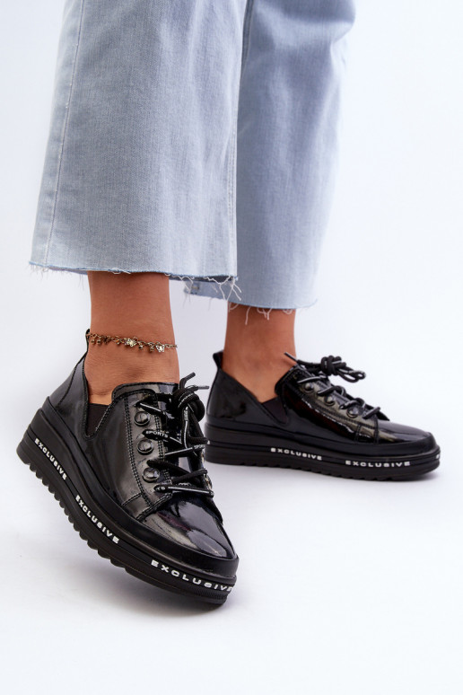 Šņorējami apavi  ar platformu Dabīgas ādas S.Barski LR620 Melns