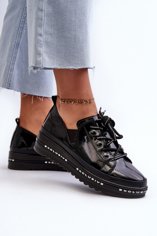 Šņorējami apavi  ar platformu Dabīgas ādas S.Barski LR620 Melns