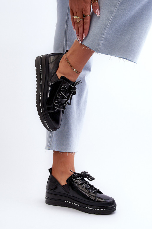 Šņorējami apavi  ar platformu Dabīgas ādas S.Barski LR620 Melns