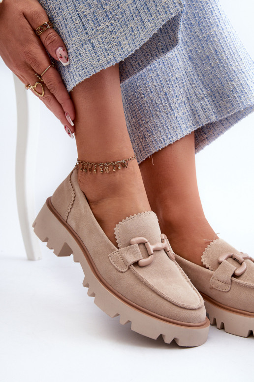 Zamšādas mokasīni  ar ornamentiem D&A TW117 smilšu krāsas