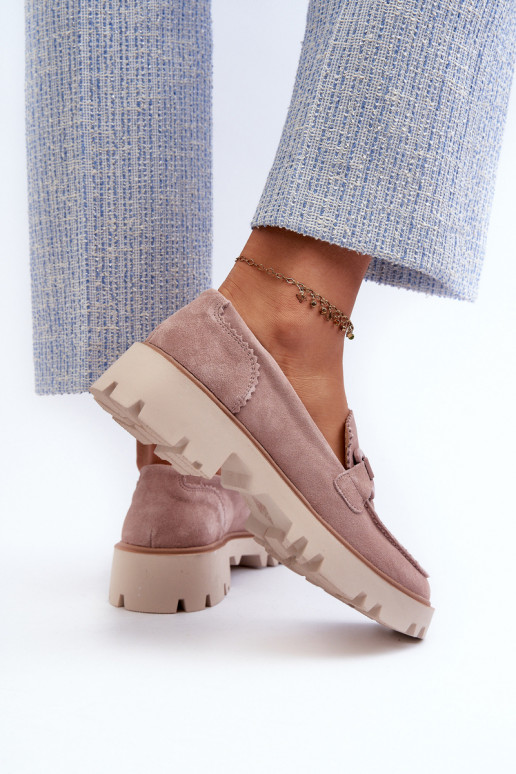 Zamšādas mokasīni  ar ornamentiem D&A TW117 Rozā krāsas