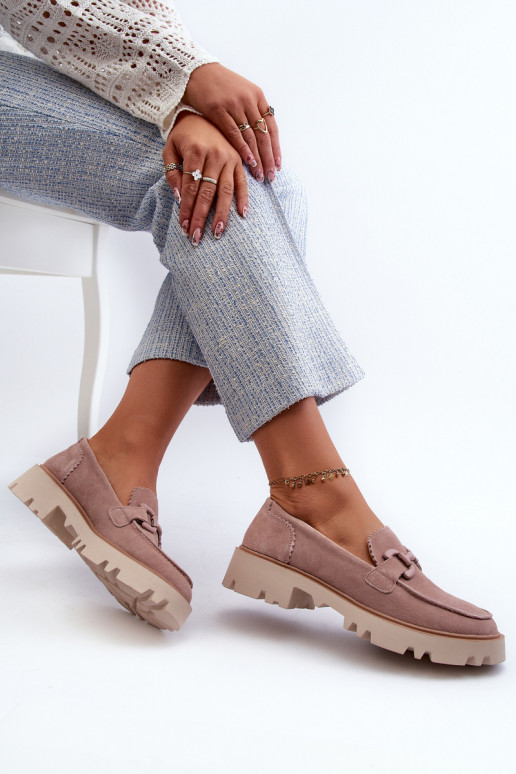 Zamšādas mokasīni  ar ornamentiem D&A TW117 Rozā krāsas