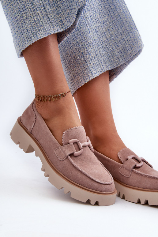 Zamšādas mokasīni  ar ornamentiem D&A TW117 Rozā krāsas