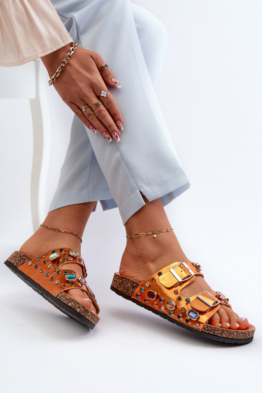 Dekorētas sieviešu čības ar sprādzēm S.Barski MY121 oranžas krāsas