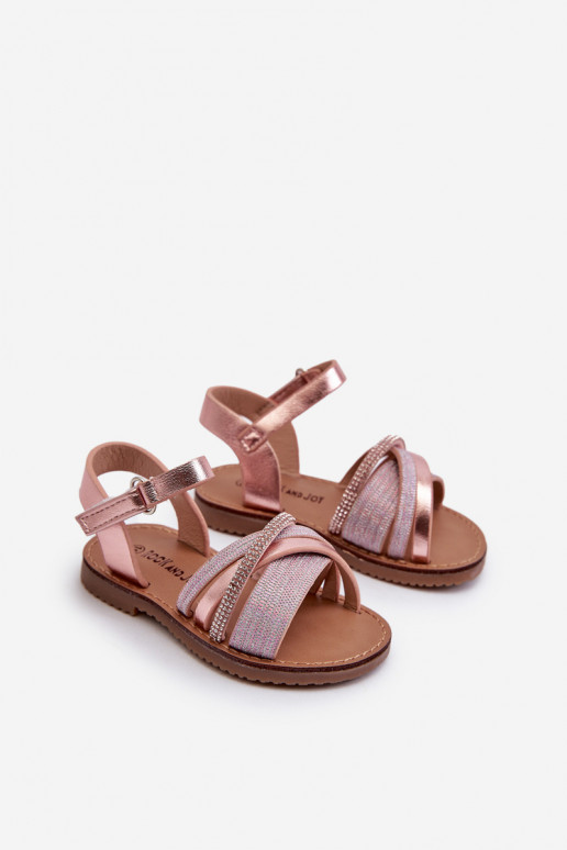 spīdīgs Bērnu sandales ar lipīgām aizdarēm Rozā krāsas Delphina