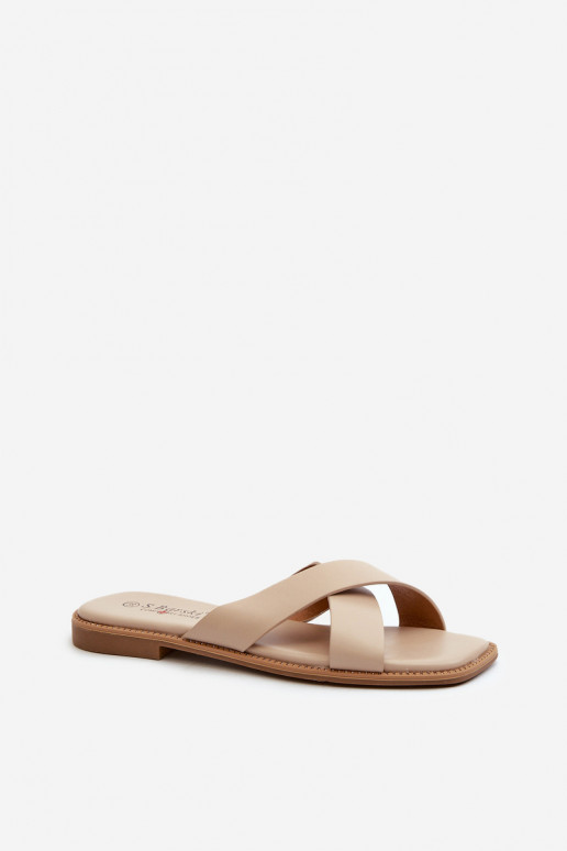 sieviešu čības ar platiem papēžiem no eko ādas S.Barski KV27-002 smilšu krāsas