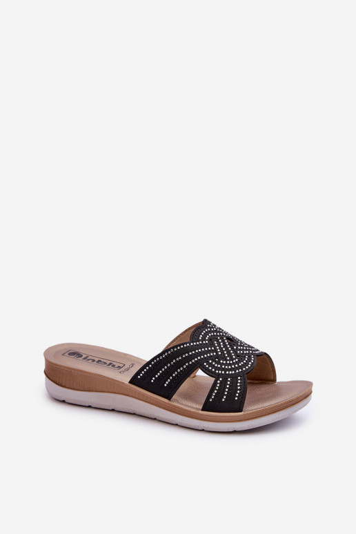 Ērtas sieviešu čības ar mirdzošiem spīdumiņiem Inblu BV000037 Melns