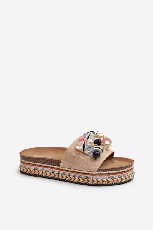 sieviešu čības ar platformu  S.Barski HY077 smilšu krāsas