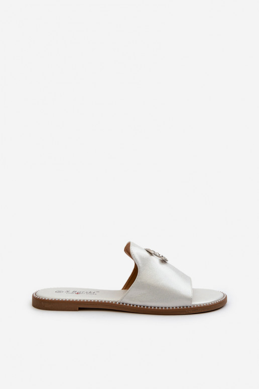 Eleganta stila sieviešu čības spīdīgs ar ornamentiem S.Barski KV27-050 Sudraba krāsas