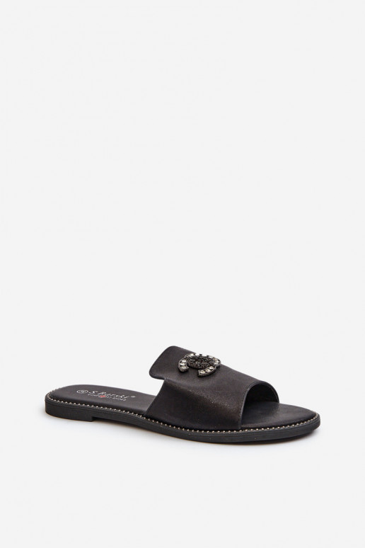 Eleganta stila sieviešu čības spīdīgs ar ornamentiem S.Barski KV27-050 Melns