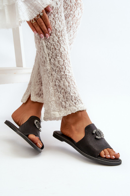 Eleganta stila sieviešu čības spīdīgs ar ornamentiem S.Barski KV27-050 Melns