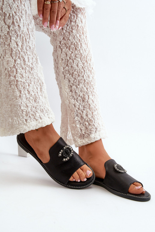 Eleganta stila sieviešu čības spīdīgs ar ornamentiem S.Barski KV27-050 Melns