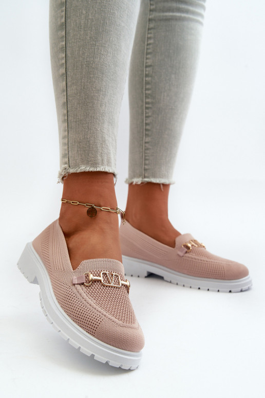 Mokasīni ar platiem papēžiem Ze Zelta krāsasm Detalem Rozā krāsas Limentia  Mokasīni ar platiem papēžiem Ze Zelta krāsasm Detalem Rozā krāsas Limentia