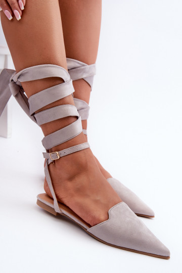 balerīnas ar bantītēm owe Z Noskami Apavi ar spicu purngalu Pelēkas krāsas Ellesara