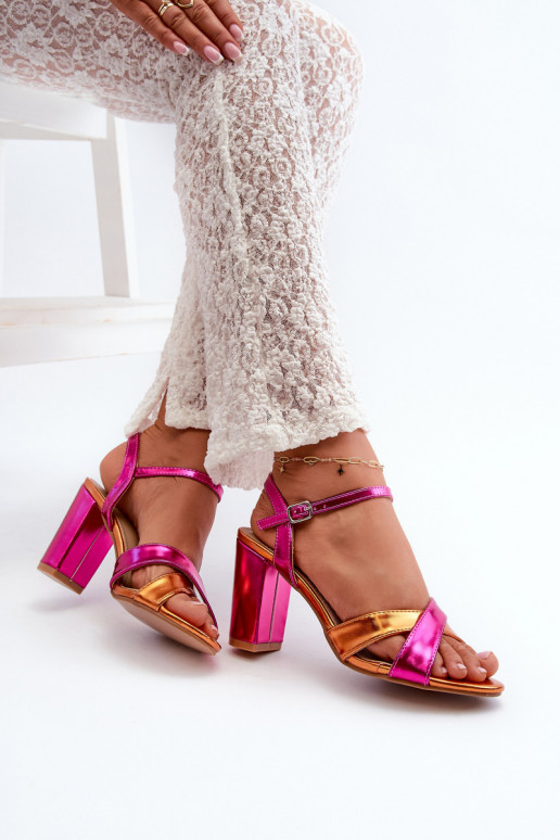 Mākslīgās ādas eleganti augstpapēžu sandales rozā krāsā Abilica