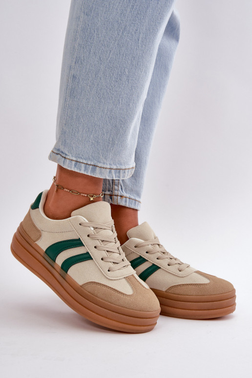 Sneakers modeļa apavi Sieviešu ar platformu smilšu krāsas-Zaļas krāsas Nesonice