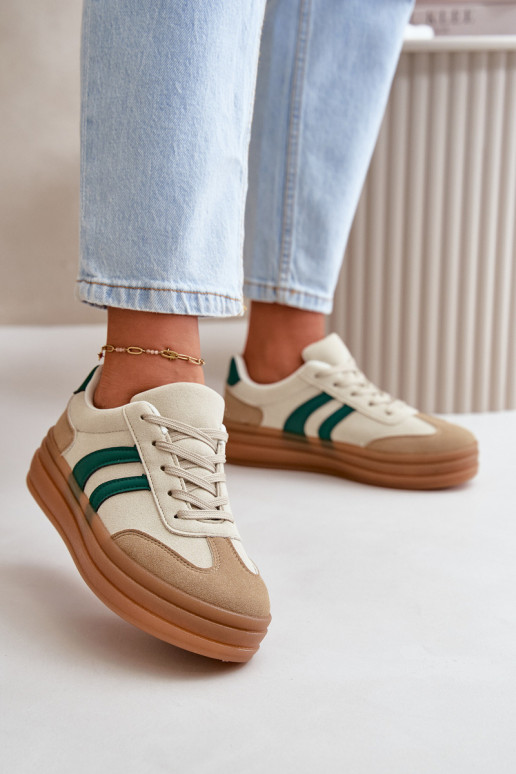 Sneakers modeļa apavi Sieviešu ar platformu smilšu krāsas-Zaļas krāsas Nesonice
