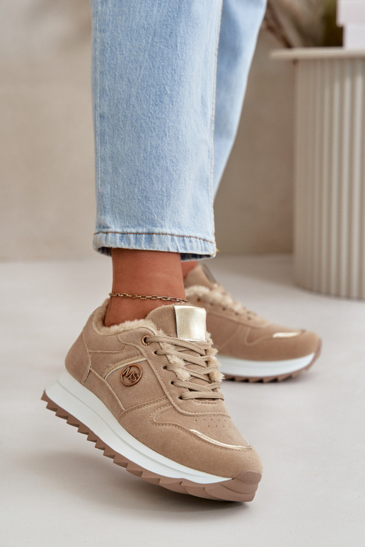 sporta apavi  siltināti ar kažokādu ar platformu Haki krāsas Lerisas