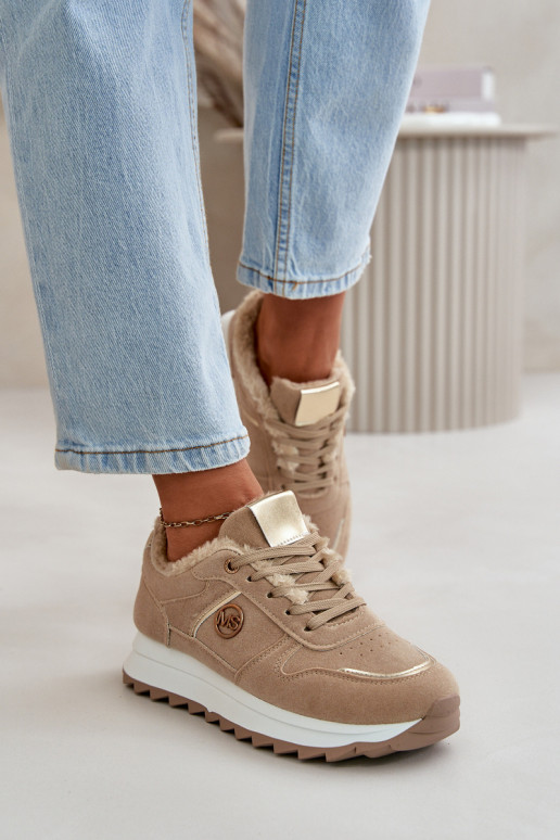 sporta apavi  siltināti ar kažokādu ar platformu Haki krāsas Lerisas