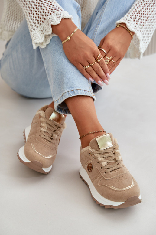 sporta apavi  siltināti ar kažokādu ar platformu Haki krāsas Lerisas