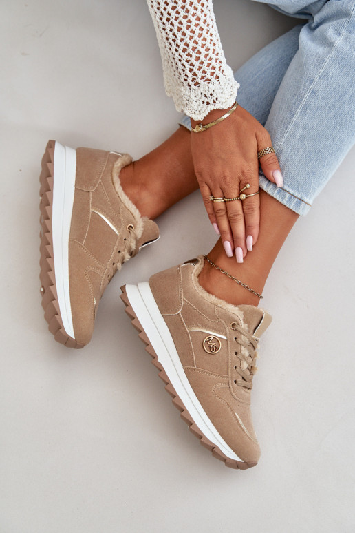 sporta apavi  siltināti ar kažokādu ar platformu Haki krāsas Lerisas