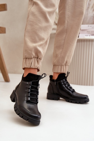 zempapēžu apavi sievietēm siltināti no eko ādas Melns Erisabelle