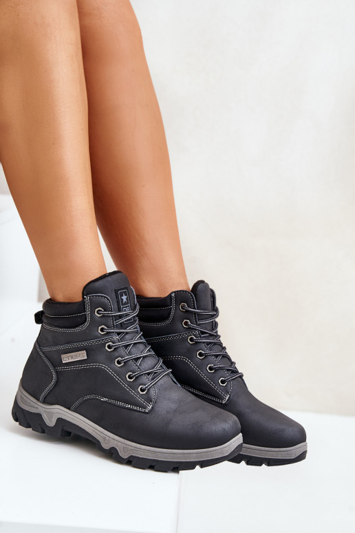 pārgājienu zābaki  siltināti no eko ādas tumši zilas krāsas Neramia