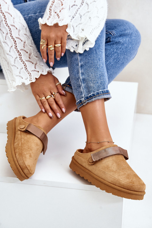  Čības siltināti ar kažokādu ar platformu brūnas krāsas Azida