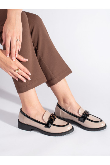 smilšu krāsas  sieviešu mokasīni ar sprādzēm