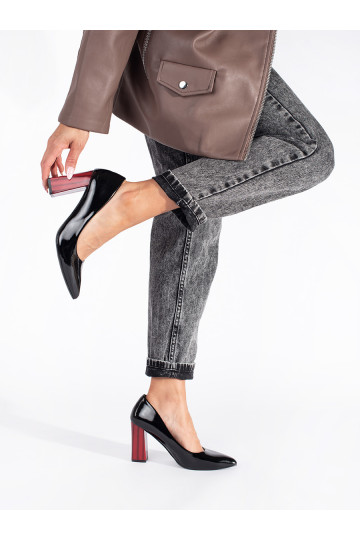 Eleganta stila  Melnas krāsas puszābaki uz papēža 2