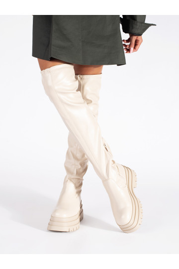 ziloņkaula krāsas garie zābaki ar platformu