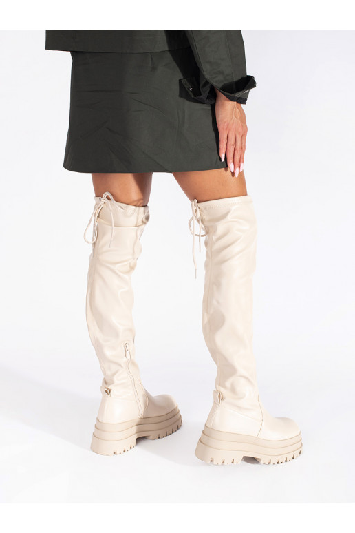 ziloņkaula krāsas garie zābaki ar platformu